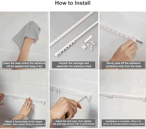 Self-Adhesive Ceiling Mount Track Kit for Smooth Sliding Curtain Rod - No Drill, No Tools Needed, Perfect for Windows, Cabinets, Bathrooms - 40cm/1.31ft