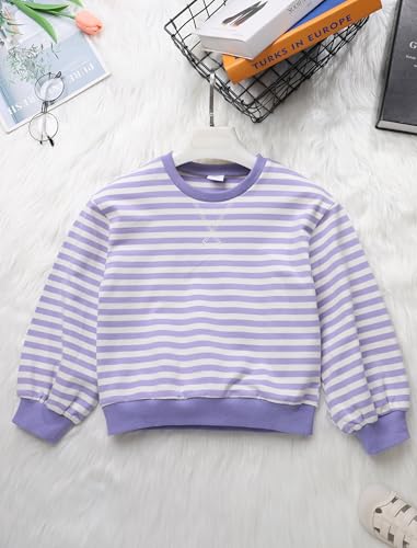 OBEEII Girls Striped Sweatshirt Long Sleeve Crewneck Sweatshirt Colorblock Oversized Pullover Top Spring Fall Casual Shirt3