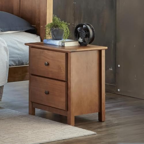 Image of Grain Wood Furniture Shaker 2-Drawer Bedside Nightstand, Solid Wood with Walnut Finish