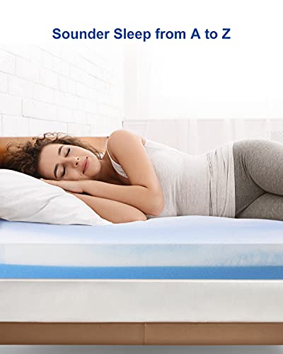 Bedstory [Firm But Still Hugs You] 4 Inch Memory Foam Mattress Topper Queen, Gel Swirl Foam Bed Toppers Ventilated Mattress Pad For Pressure Relieving Blue #TOP1