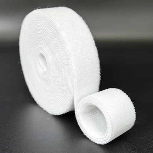Double-Sided Hook and Loop Straps Self-Gripping 1 Inch Wide Cut to Length Heavy Duty Quick Wrap Cable Straps Hook & Loop Roll for Bundling Fastening Storage and Organization White 1 x 16