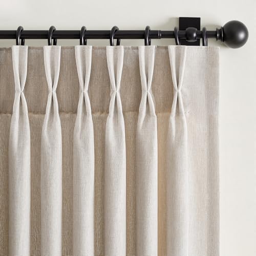 Pinch Pleated Linen Curtains 96 Inches Long 2 Panel Set (40" W x 96" L) for Living Room & Bedroom Window Natural Birch Light Filtering with Hooks,Rings & Back Tab,Neutral Boho Farmhouse Styl