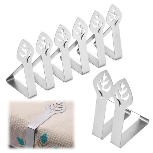 OUDQFCJ Set de 8 Pinzas para manteles de Mesa en Acero Inoxidable para mesas Gruesas terraza y Picnic Versátiles y Ajustables Pinzas manteles Exterior sujeta manteles de Mesa Exterior