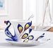GloDeals Hand Crafted Peacock Tea Coffee Cup Set with Saucer and Spoon Delicate Porcelain Mug for Mom Women Present Grandma Women’s Day Present(Blue)