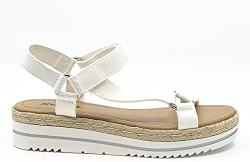 Soda Women's Open Toe Ankle Strap Espadrille Platform Sandals Shoes Destiny-S White 10 | Image 1