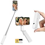 Adiwo Portable Pocket Selfie Stick, Extendable Mini Selfie Stick for 4-7" Phones, with Wireless Remote Control Button, Extends from 12-70cm, 109g Lightweight, for Live Streaming,Vlog,Content Creation