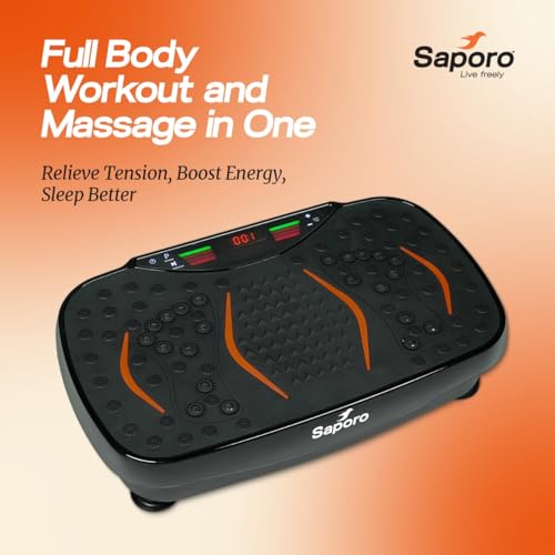 Image of Saporo VibeX Vibration Plate Exercise Machine with Remote, Whole Body Workout Platform for Weight Loss & Calorie Burn, Muscle Toning, Fat Burn & Pain Relief, 5 Programs, 200 Speeds, Balance Straps
