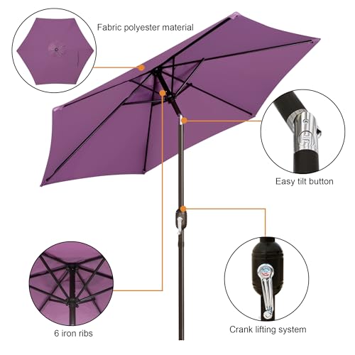 Image of Blissun 7.5 ft Patio Umbrella, Yard Umbrella, Outdoor Market Umbrella with Push Button Tilt Crank, Lilac