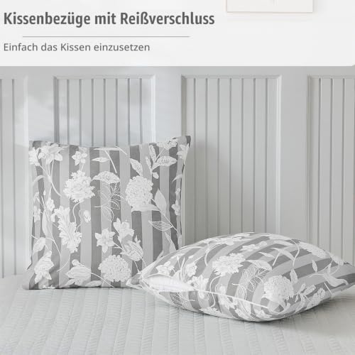 Lekesky Bettwäsche 200x200 3teilig + 2 Kissen 80x80, Grau Hortensie – Ansicht 4