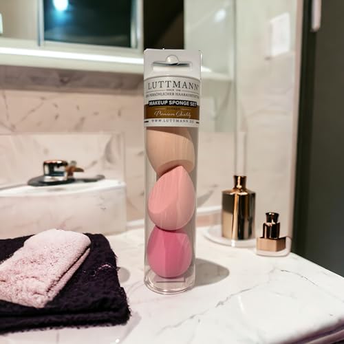 LUTTMANN® Juego de esponja de maquillaje SPONGE – Pack de 3 unidades (1 x 3 unidades) Beauty Foundation Blender Esponja seca y húmeda aplicable sin látex y lavable - imagen 2