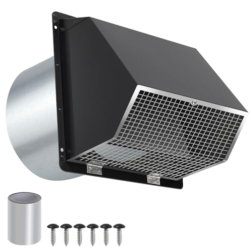8 Inch Wall Vent Hood Wall Exhaust Vent Cover Outdoor Hooded Wall Vent with Screen and Damper,Wall Vent Cover Cap Exterior Air Exhaust for Kitchen Range Hood HVAC Duct Dryer Vent,Galvanized Steel