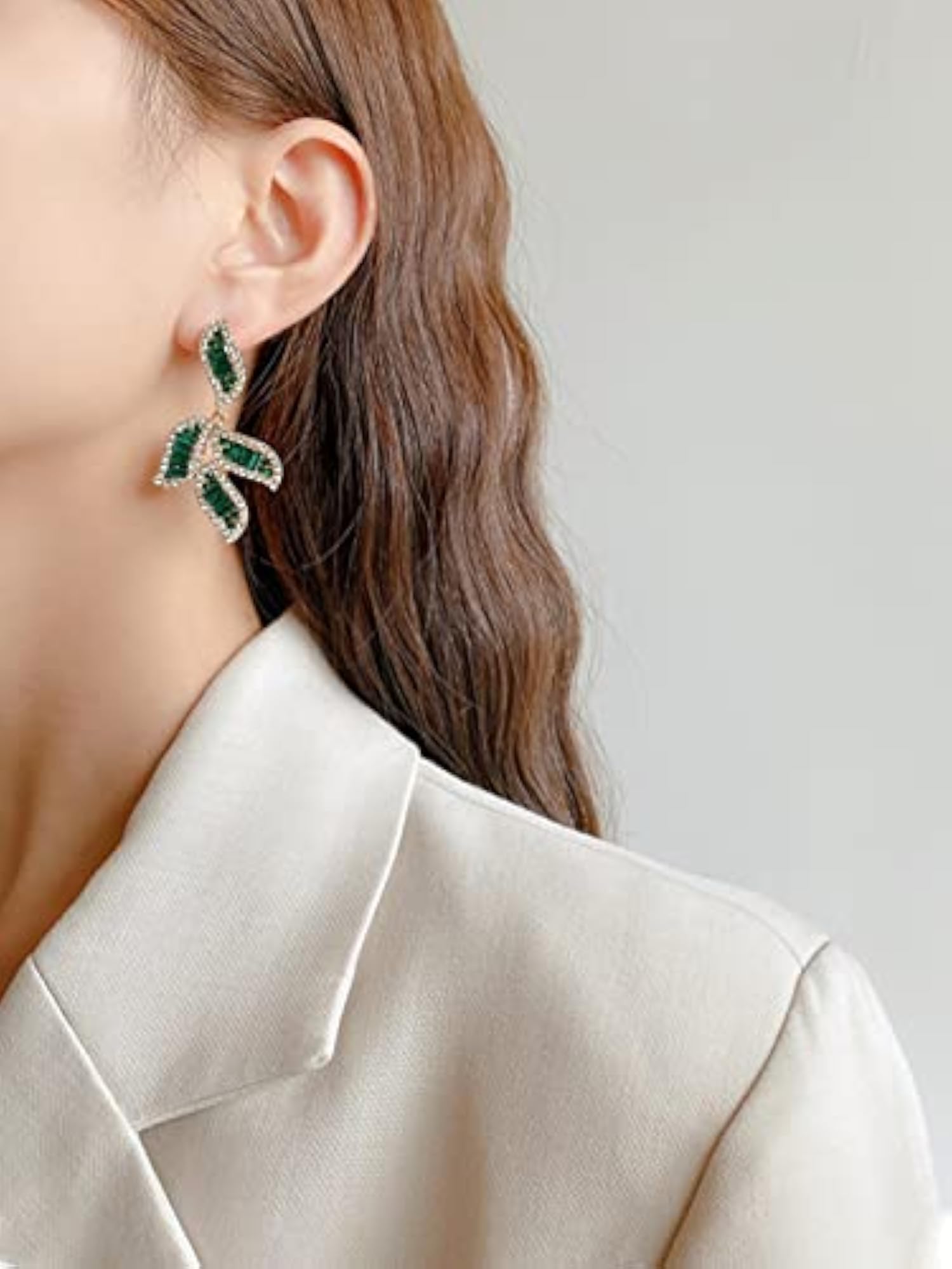 Crystal Studded Leaflet Dangle Earrings