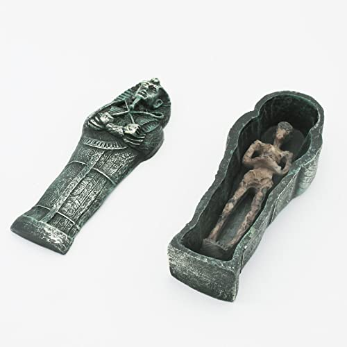 Kocris Casa Pyramid Pharaoh Aquarium Fish Tank Decorations Statues Figurine Sculpture Ancient Egypt Reptile Turtle Lizard Spider Tanks Terrarium Egyptian Décor Ornament Pet (Mummy Coffin Green) - Image 3