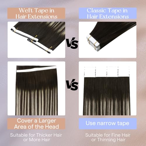 Image of Full Shine Genius Weft Hair Extensions, Dark Brown Ash Blonde 22 Inch | 50g 1 Piece, Seamless Invisible Tape in Weft Extensions, Natural Blend Lightweight Wear for Wedding and Daily Styling