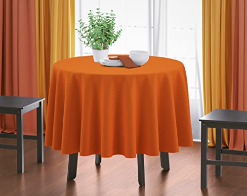 Image of HOME COLORS.IN Plain Solid Cotton 4 Seater Round Table Cover - Durable - Machine Washable - Every Day use Dining Table Cloth - 60 x 60 Inch - Orange