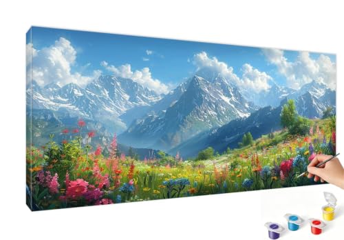 Pintar por números adultos para relajarse en casa con este cuadro de montaña 40x80cm