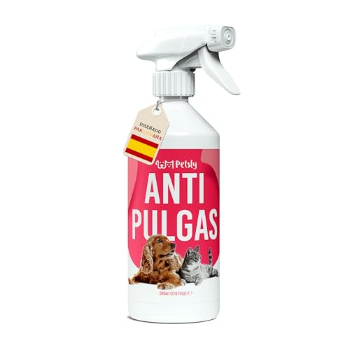 Petsly® Spray Antipulgas para Perros y Gatos  500ml  No Mancha   Antiparasitario Perros con Geraniol   Tratamiento Anti Pulgas, Garrapatas y Ácaros para el Hogar, Muebles y Textiles   Antipulgas Gatos