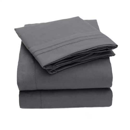 Olivia Branch 1800 Prime Collection - Soft and Cozy Sheet Sets - Wrinkle Resistant, deep Pocket, and Luxury Hotel Quality - Over in Twin, Full, Queen, King and Cal King - Queen, Gray