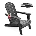 LOUNZY Folding Adirondack Chair with Cup Holder, HDPE All-Weather Folding Patio Chair, Outdoor Patio Adirondack Chair for Lawn Porch Garden Backyard Deck Fire Pit, Gray