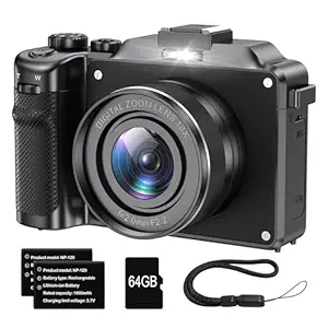Camera for Photography, 4K Digital Camera Anti-Shake 56MP Compact Video Camera with 18X Digital Zoom, Travel Autofocus WiFi Vlogging Camera Point and Shoot Camera with 64GB TF Card, 2 Batteries