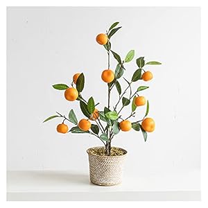 Künstlicher Bonsai-Baum, 63,5 cm, künstliche Kunststoff-Topfpflanzen, orangefarbene Pflanzen mit Korb, für Zuhause, Veranda, Schreibtisch, Zimmerdekoration