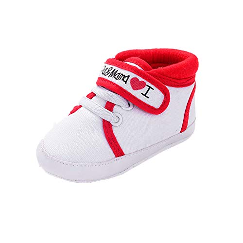 Chaussures Premiers Pas BéBé Garcon Fille Antiderapant Semelle Souple Mignon Cartoon Baskets Mode Basses De Toile Enfants Pas Cher pour 0-18 Mois (6-12 Mois, Rouge)