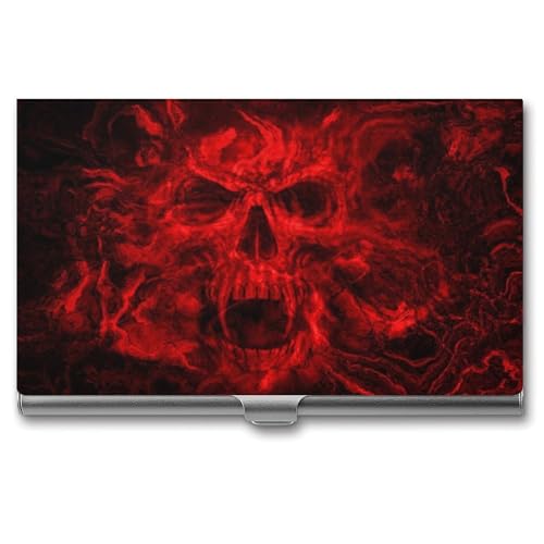 Red Flame Skull Business Card Holder Alloy Multi Wallet Credit Card ID Pocket Name Case