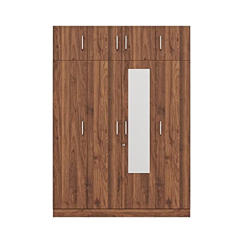 Wakefit Wardrobe | 1 Year Warranty | Engineered Wood Almirah, Cupboard for Clothes Storage | 4 Door, Mirror, 1 Drawer, Loft, 1 Hanging Space | Gingham - Columbian Walnut