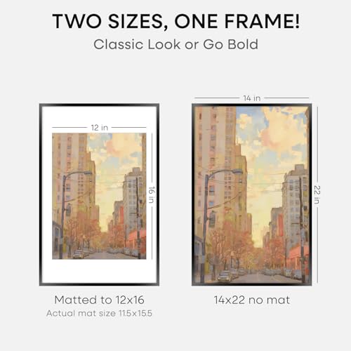 Image of Homeforia 14x22 Picture Frame Black, High End Metal 14 x 22 Poster Frames with Mat 12 x 16 for Photo, 14x22 Black Frame Matted to 12x16 inch Print, 22x14 Thin Frame, Tempered Glass, Wall Kit, Set of 3