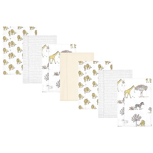Image of Hudson Baby Unisex Baby Cotton Flannel Burp Cloths 7-Pack, Neutral Safari World, One Size