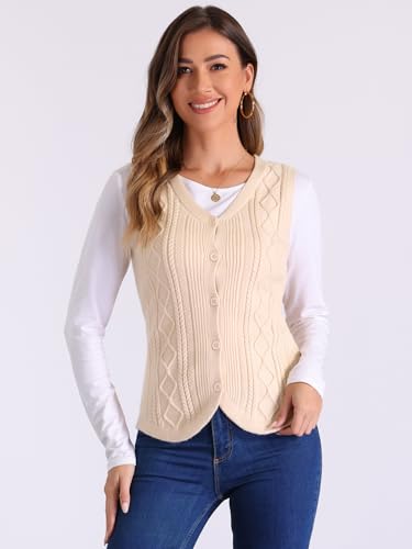 Allegra K Women's Sweater Vest Casual V Neck Button Down Sleeveless Knitted Cardigan3