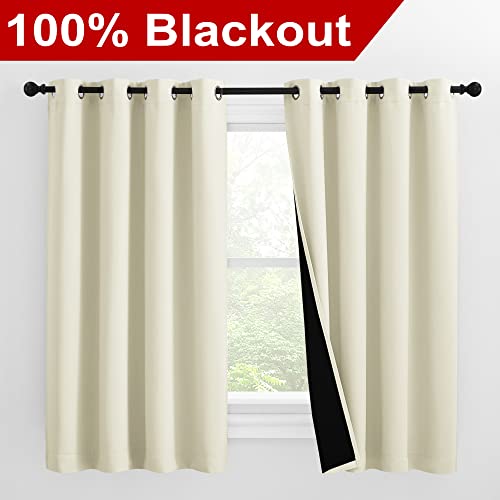 Image of NICETOWN Warm Curtains for Winter, Bedroom Full Blackout Curtain Panels, Great Job for Blocking Light, Complete Blackout Draperies with Black Liner for Night Shift (Beige, Set of 2, 55 by 57-inch)