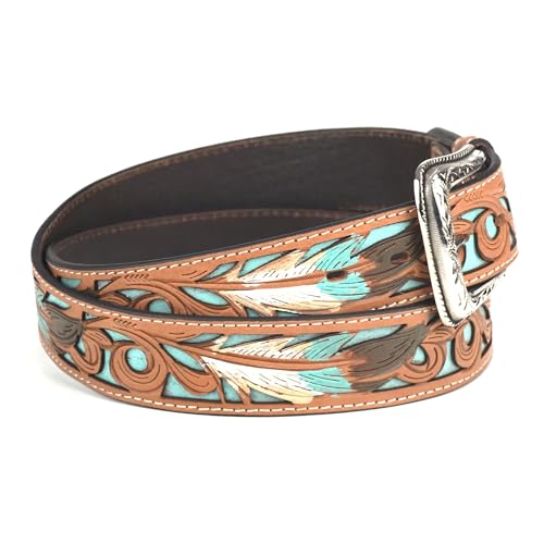 Nocona Western Belt Mens Feather Tooled Filigree Inlay N2100060023