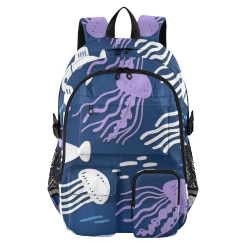 Mochila para hombre de viaje con diseño de tiburón marino de 17.5 pulgadas morada