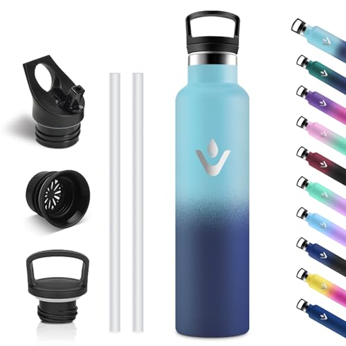 Vikastar Borraccia Termica, 1L Senza BPA, Borraccia Termica 1l, a Prova di Perdite, Thermos per Bevande Calde, Acciaio Inox, Bottiglia Termica per Adulto, Palestra, Ciclismo, Blu Cielo & Blu Scuro