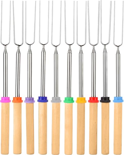 BEARCLAW Smores Sticks for Fire Pit - Accessories for Campfire Marshmallow Roasting Sticks Smores Kit Outdoor-Smore Skewers Hot Dog Fork For Outside Camping Essentials Bonfire Gear Long 32 10 Pack