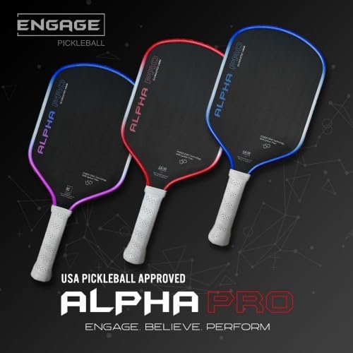 Miniatura 5 de Engage Pursuit Alpha Pro - Paleta de pickleball de 0.555 pulgadas, cara de fibra de carbono cruda, paleta de velocidad alargada de 8.0 onzas para