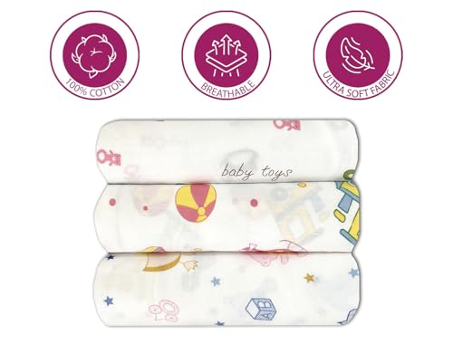 Image of Trance Home Linen Super Soft 100% Cotton Malmal Swaddle Cloth I Swaddle Wrap | Swaddle for New Born Baby | Cotton Baby Swaddle|Baby Shower Gift Set (100x100 cm,Nursery Design,Pack of 3)