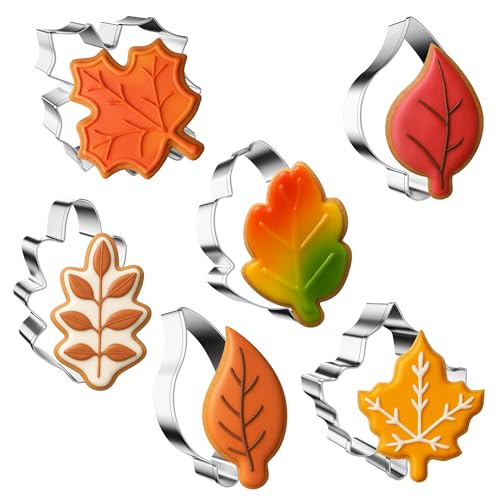 FUSOTO 6PCS Fall Leaf Cookie Cutter Set, Stainless Steel Baking Supplies for Homemade Cookies, Fall Leaf Cookie Cutters Shapes Biscuit Molds