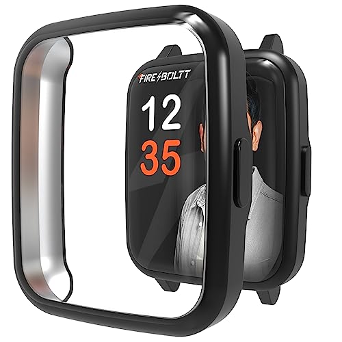 Image of Sounce Watch Case Compatible for Fire-Boltt Ninja 3 Tempered Glass Screen Protector,HD Clear Touch Sensitive Ultra Thin PET Protective Cover - Black