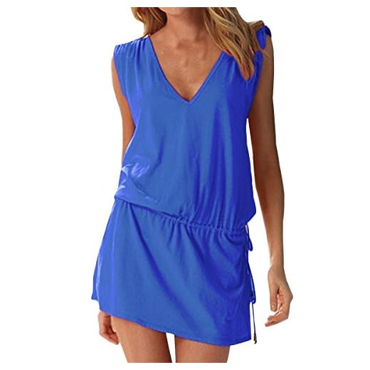 Vestidos Sin Mangas Mujer Lisos Verano Mini Vestido Kimono de Playa Corto Cuello V para Fiesta Casual Cóctel Boho Caftan Tunica Kaftan Ropa de Baño Tallas Grandes Pareo Camisola Beach Bikini Cover Up