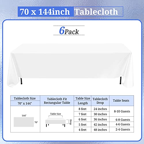 6 Pack Polyester Tablecloths, White 70 X 144 Inch Polyester Table Cloth For 8 Foot Rectangle Tables, Stain And Wrinkle Resistant Washable Fabric Table Cover For Wedding Banquet Restaurant Party #TOP1