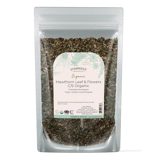 Starwest Botanicals Organic Hawthorn Leaves & Flowers - Dried Loose Leaf Herb for Tea Cut & Sifted Certified Kosher Non-GMO - 4 oz Pouch