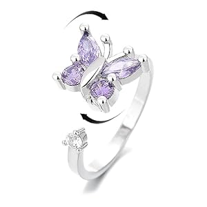 Amethist Vlinder Fidget Angst Ringen voor Vrouwen Meisjes Paars CZ Draaien Vrij Spinning Inspiratie Ontspanning Open Vinger Ring Eeuwigheid Belofte Statement Mode