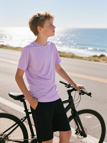 Image of Boys Neon Shirts Dry Fit Athletic T Shirts UPF 50+ Performance Cooling Shirt Short Sleeve Rash Guard Kids Top for Boys Girls