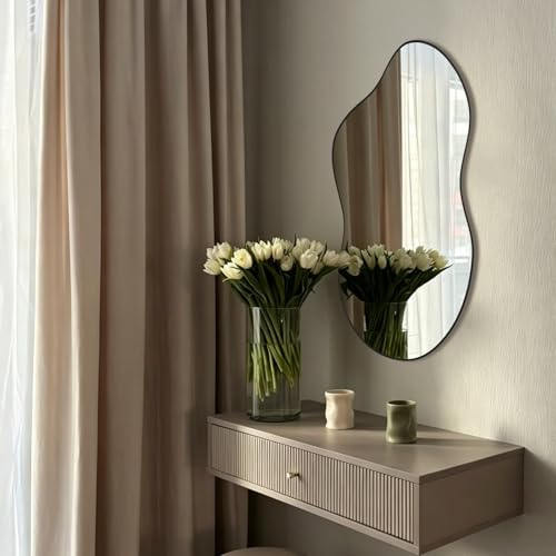 Image of Irregular Wall Mirror 24x40 Inch Wall Mirrors Decorative Black Modern Asymmetrical Abstract Mirror for Bathroom Bedroom Living Room Entryway Hallway