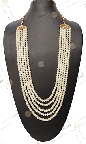 Image of Pearl Necklace Jewellery for Groom Dulha Moti Mala Haar for Men(5 Line)