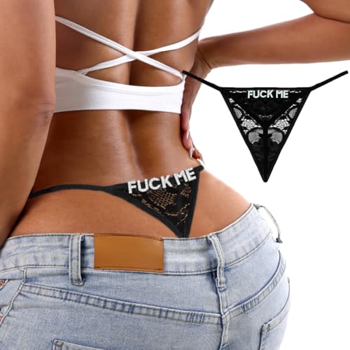 Image of Sexy Underwear for Women, Lace Thongs with Sparkling Letter Charms, Fun and Flirty Panties for Women Sexy
