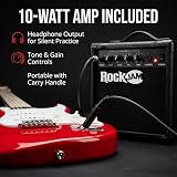 RockJam pełnowymiarowy zestaw gitarowy elektryczny z wzmacniaczem 10-watowym, akcesoriami i lekcjami, Czerwony