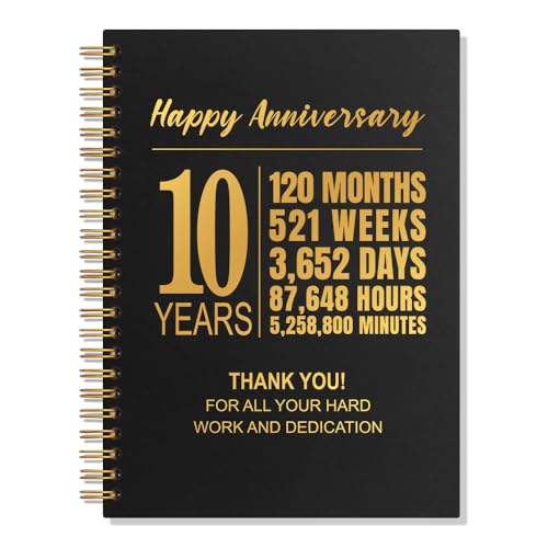 WUUCKOO Happy Anniversary 10 Years 80 Sheets 160 Pages Funny Spiral Notebook, 10 Years Of Service Notebook for Staff, Employee Appreciation Gifts, 10th Work Anniversary Journal Gifts for Employee
